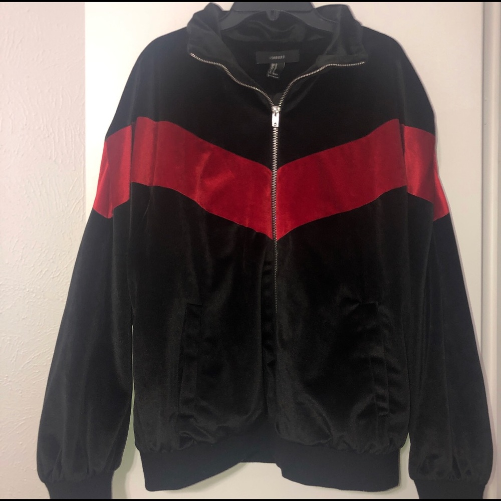 F21 black velvet jacket